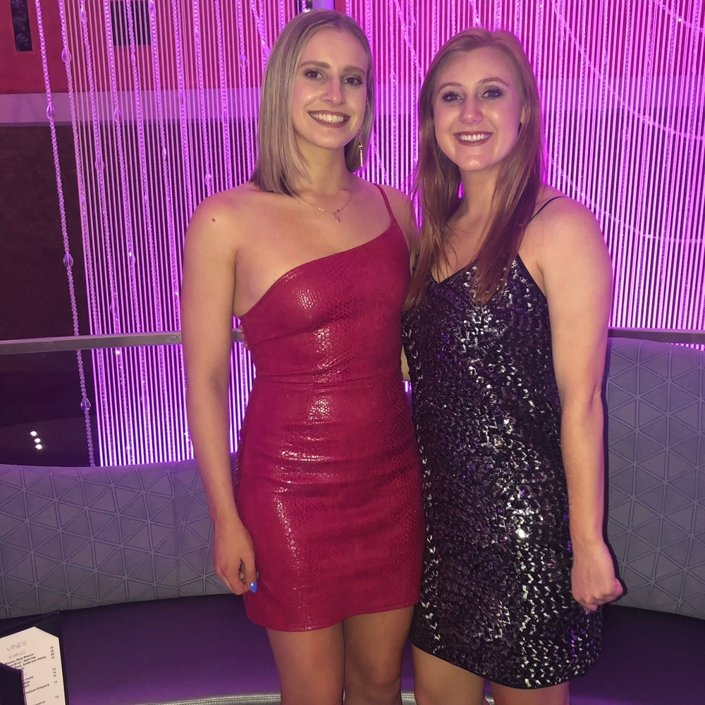 Red snakeskin mini dress